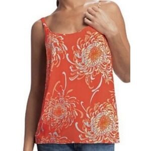 CABI Womens XS 777 Lovely Day Floral Print Mum Orange Cami Tank Top Blouse Flowy
